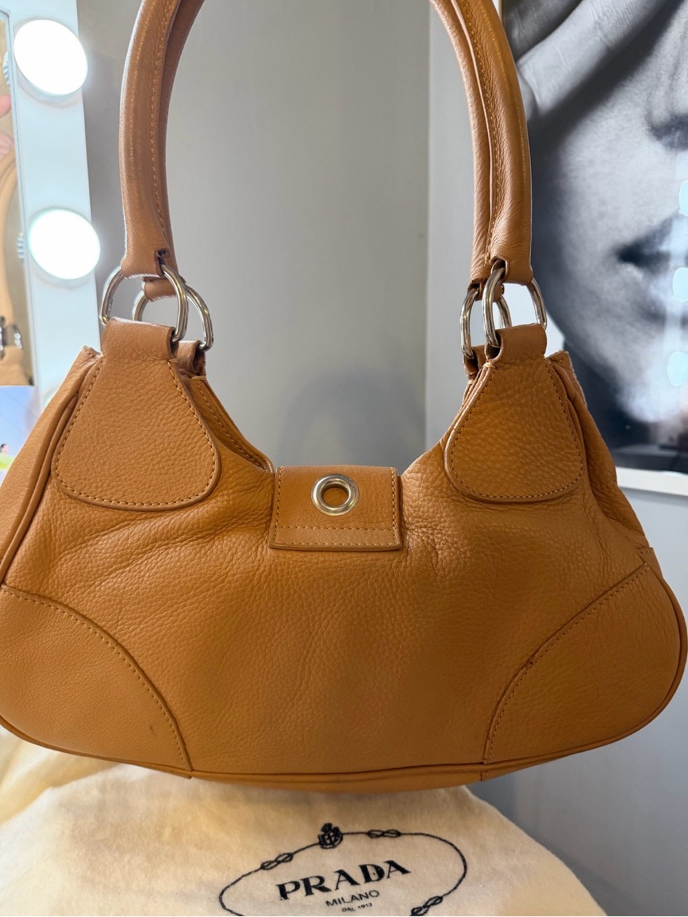 Prada Vitello Daino Moon Camelo Pebbled Leather Shoulder Bag - Picture 6 of 6